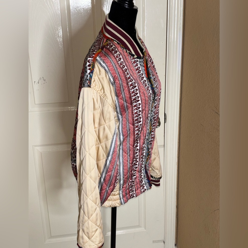 Free People Pandora Bomber Patchwork Jacket Reversible Zip Up XS $248​ - Picture 8 of 13
